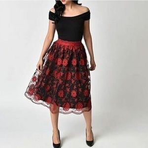 Crochet Overlay Skirt Red Floral